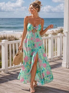 Showpo Lousine Halter Neckline Midi Dress Size small in Neon Dreamer